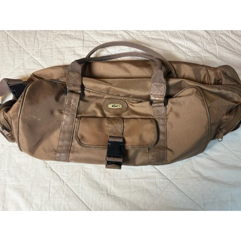 Verdi Brown Nylon Duffel Carry On Travel Bag w/ Shoulder‎ Strap & Duffle Bag (2)